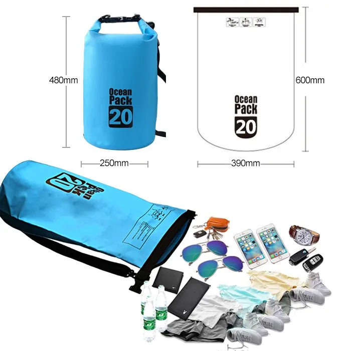 Outdoor Waterproof Double Shoulder Bag Dry Sack PVC Barrel Bag, Capacity: 20L (Black)