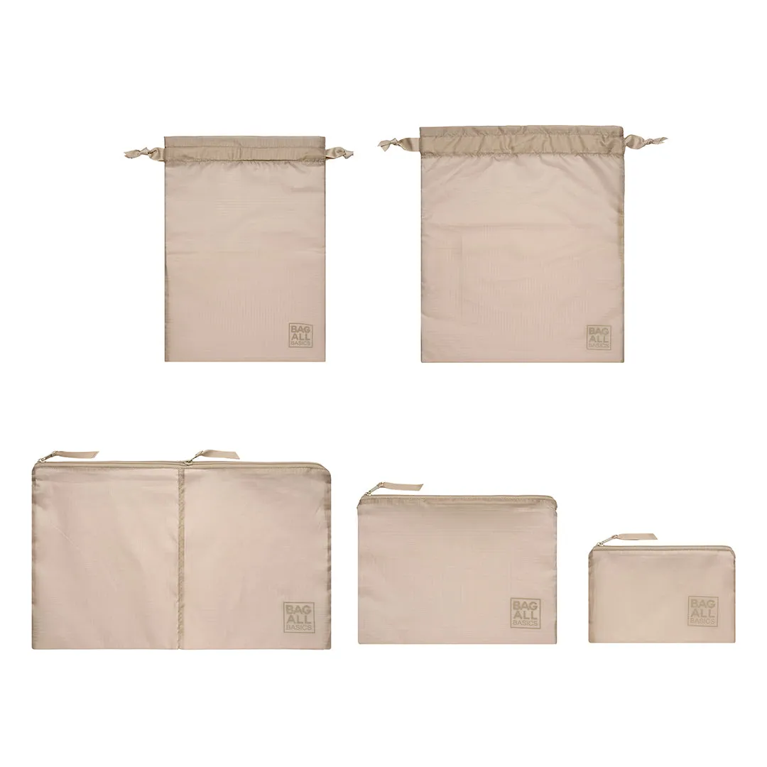 Packing Bags Set in Recycled Nylon, 5-pack, Taupe