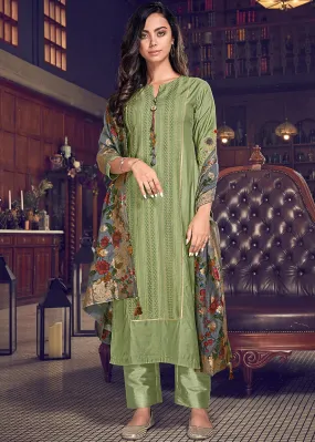 Pant Style Splendid Green Embroidered Designer Suit