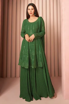 Party Wear Splendid Green Palazzo Style Salwar Suit