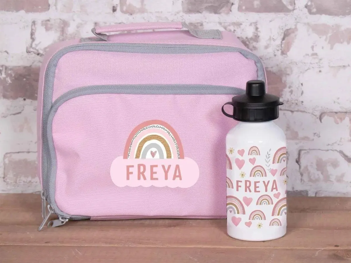 Personalised Childs Rainbow Lunch Box, Childs Rainbow Water Bottle, Child Rainbow School Bag, Rainbow Lunch Bag, Rainbow Water Bottle,