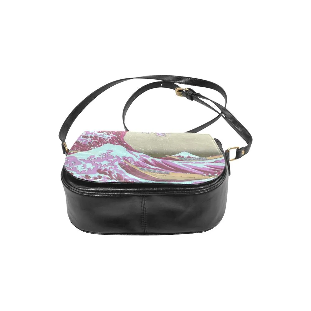 Pink Waves Off Kanagawa Leather Saddle Bag