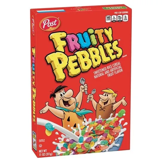 Post Fruity PEBBLES Breakfast Cereal, Gluten Free, 10 Vitamins and Minerals, Breakfast Snacks, Sweetened Rice Cereal, 11 Oz