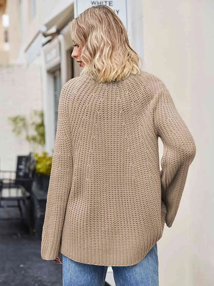 Raglan Sleeve Waffle Knit Sweater