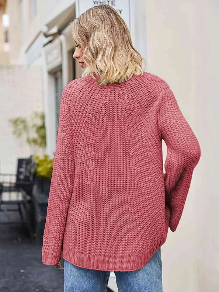 Raglan Sleeve Waffle Knit Sweater