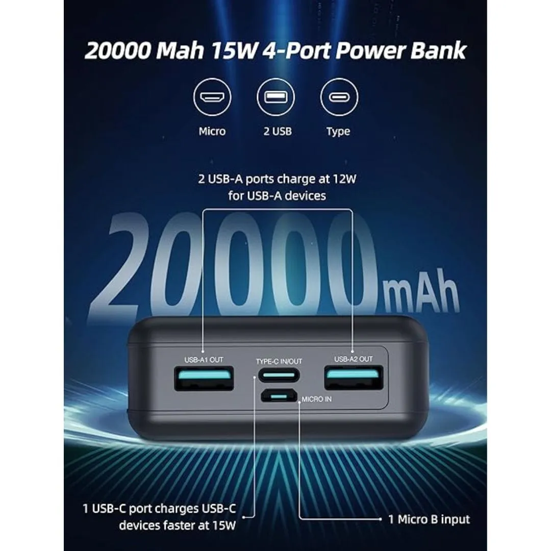 RAVPOWER Pioneer 20000mAh PD 15W 4 Port Power Bank - PB1216