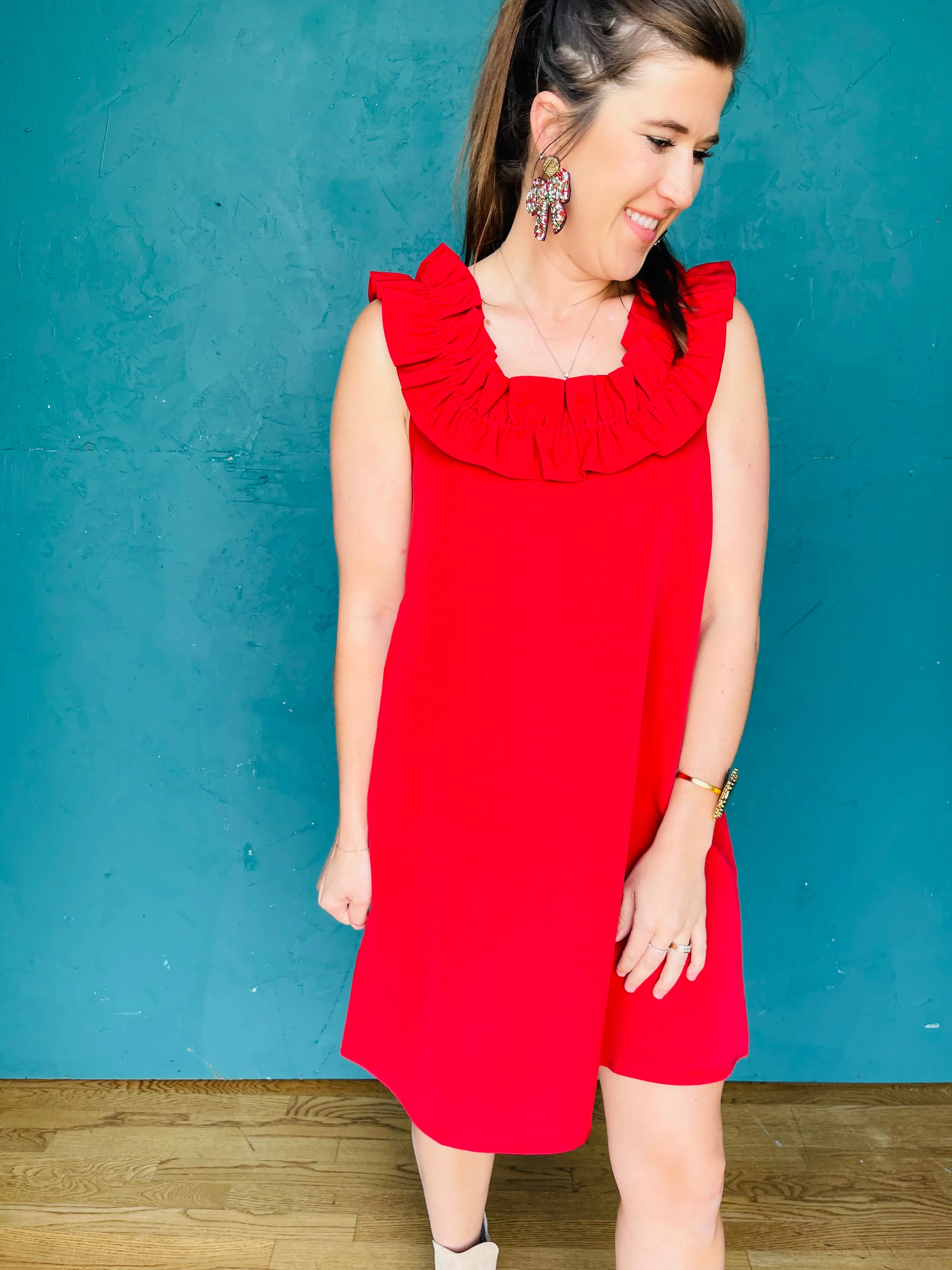 Red Larkin Ruffle Dress