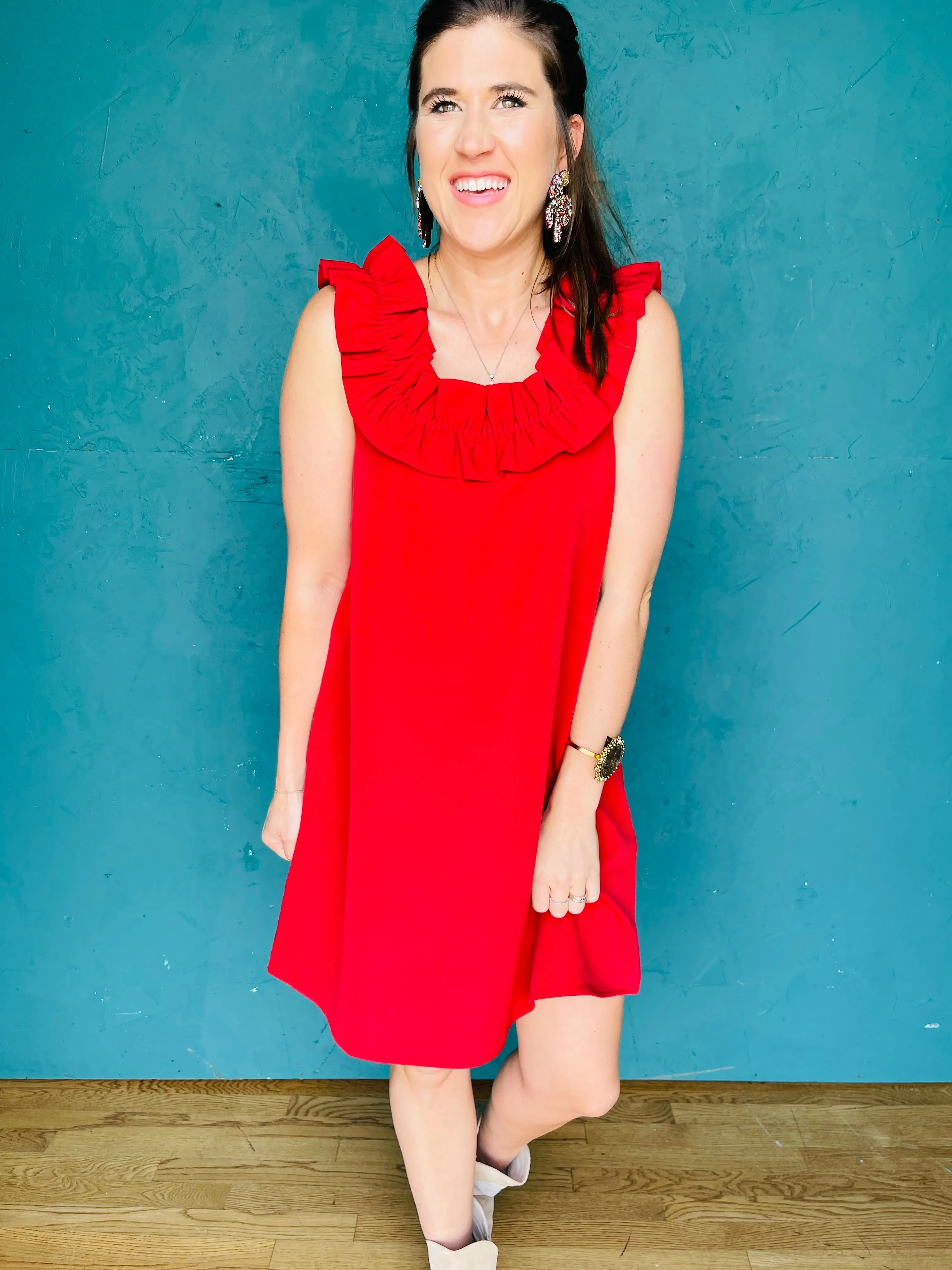 Red Larkin Ruffle Dress