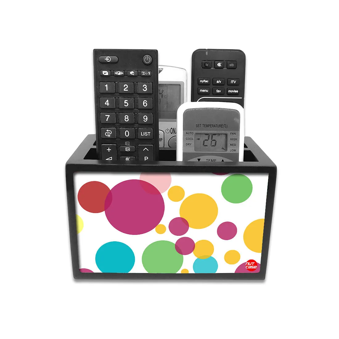 Remote Control Stand Holder Organizer For TV / AC Remotes -  Colorful Polka Dots