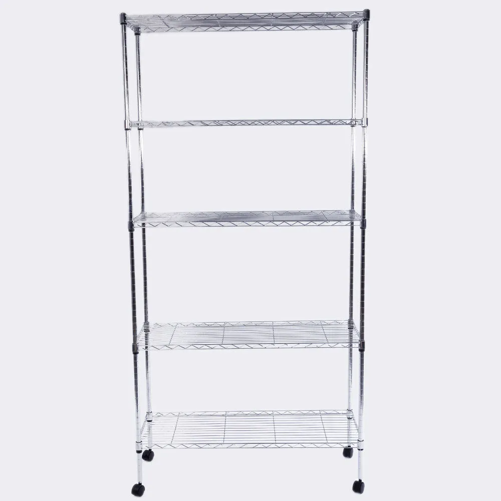 RONSHIN 5-Layer Iron Shelf with 1.5" Smooth Wheels Chrome Plated Storage Rack Organizer