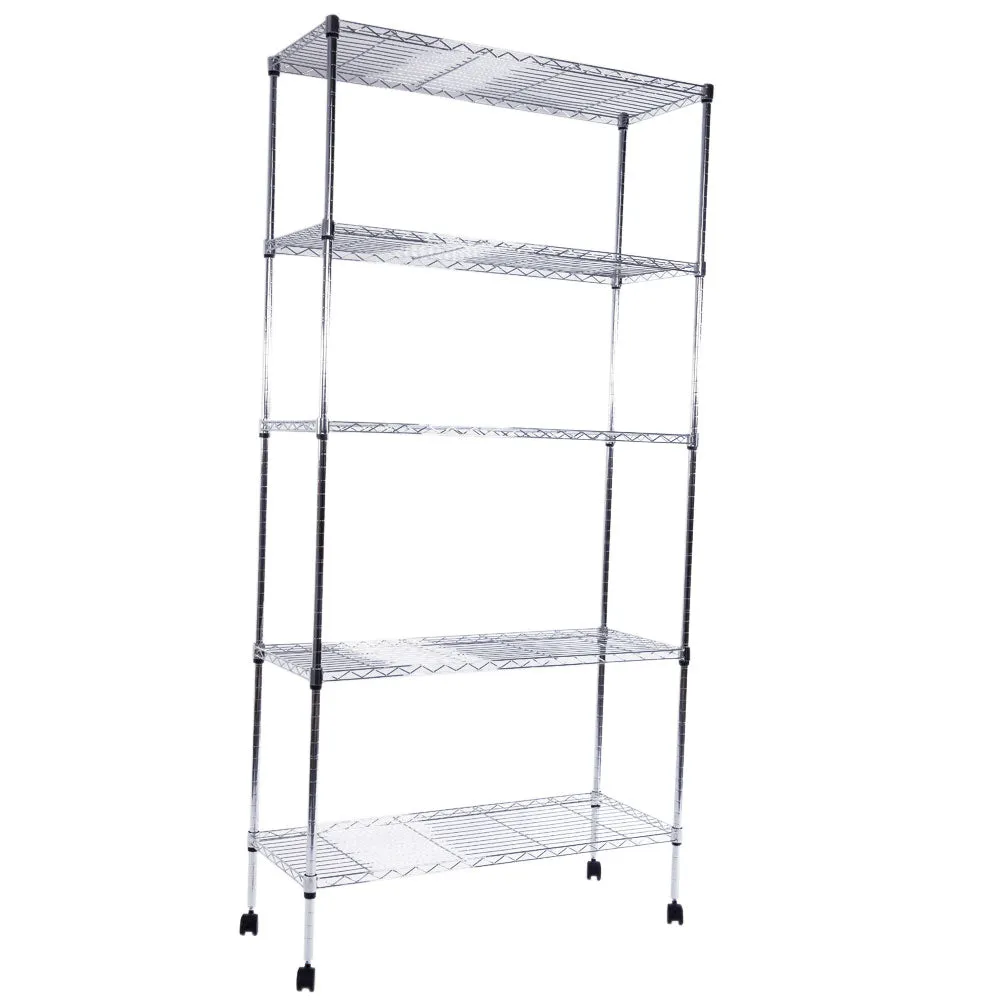 RONSHIN 5-Layer Iron Shelf with 1.5" Smooth Wheels Chrome Plated Storage Rack Organizer