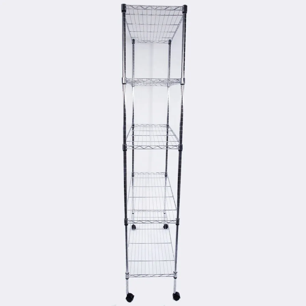 RONSHIN 5-Layer Iron Shelf with 1.5" Smooth Wheels Chrome Plated Storage Rack Organizer