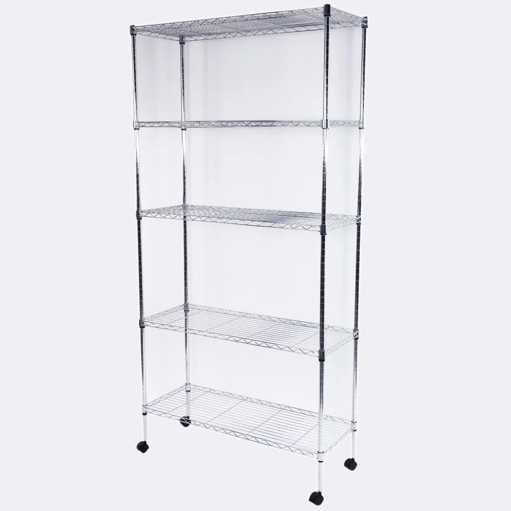 RONSHIN 5-Layer Iron Shelf with 1.5" Smooth Wheels Chrome Plated Storage Rack Organizer