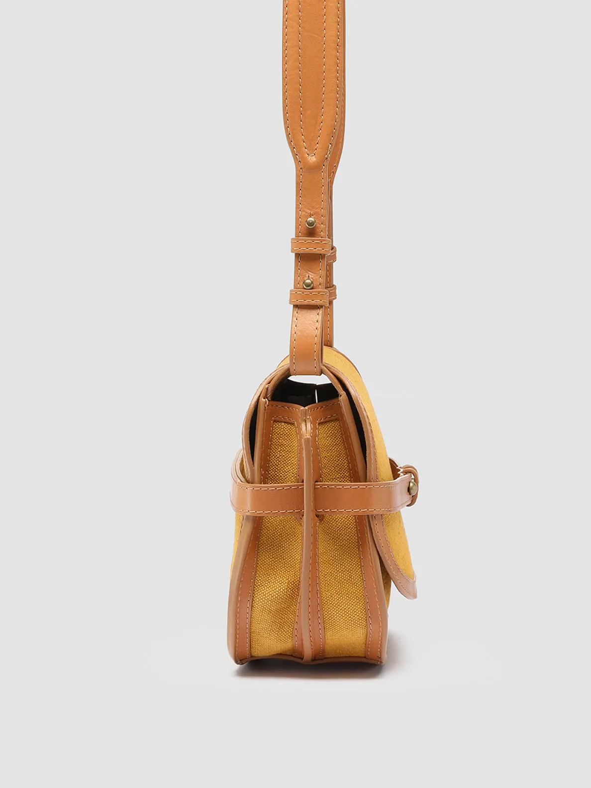 SADDLE 011 - Brown Linen and Leather Crossbody Bag