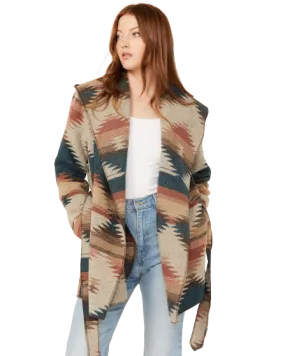 Sidran Women's Southwestern Print Hooded Wrap Jacket