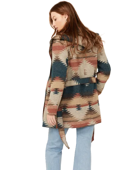 Sidran Women's Southwestern Print Hooded Wrap Jacket