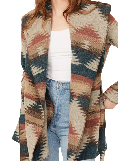 Sidran Women's Southwestern Print Hooded Wrap Jacket