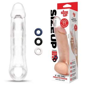 Size Up 2 Inch See-Thru Penis Extender with Ball Loop - Clear 5 cm (2'') Penis Extension Sleeve