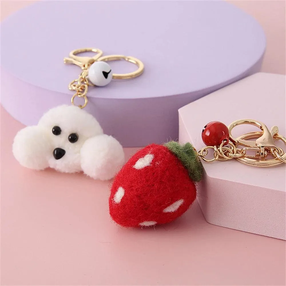 SP010 Unique Keychains - Plush Doll Strawberry, Rabbit, Teddy Pattern