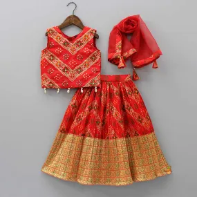 Splendid Sequins Work Red Top And Lehenga With Dupatta