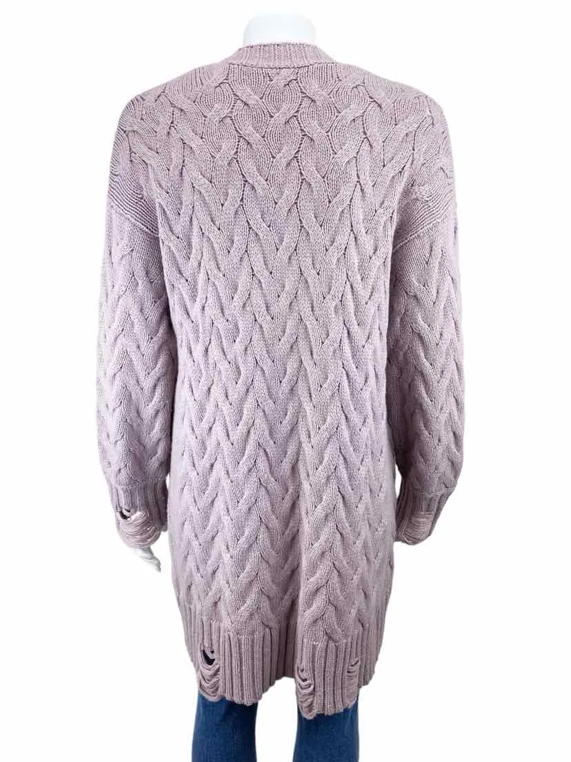 Splendid Women's Distressd Cable Open Cardigan Sweater Dusty Rose Size M