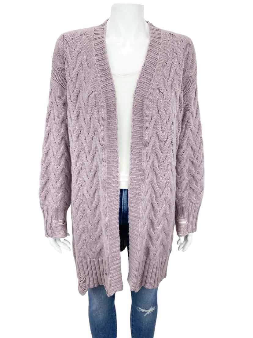 Splendid Women's Distressd Cable Open Cardigan Sweater Dusty Rose Size M