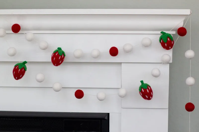 Strawberry Felt Ball Garland- Red, Green, White