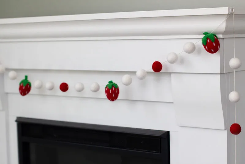 Strawberry Felt Ball Garland- Red, Green, White