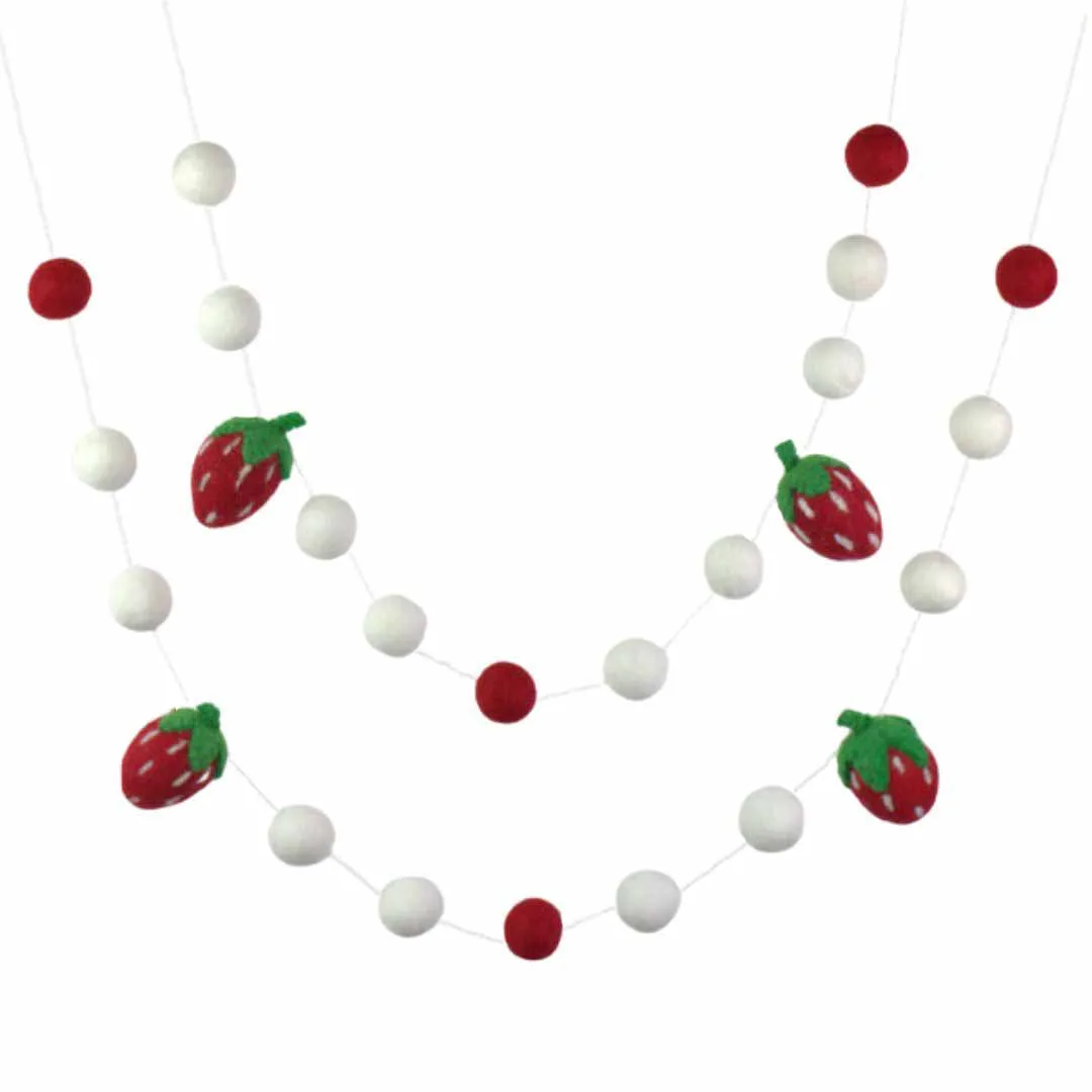 Strawberry Felt Ball Garland- Red, Green, White