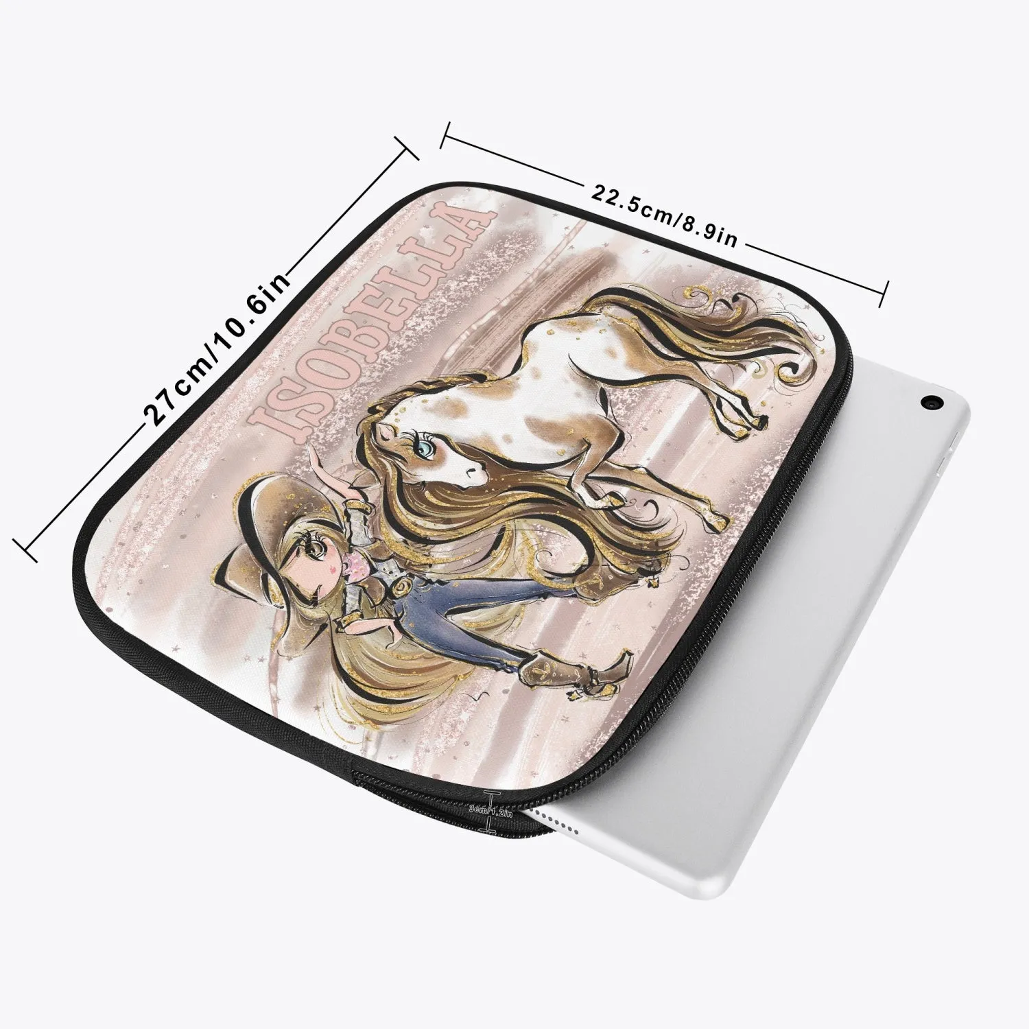 Tablet Sleeve - Howdy, Cowgirl and Horse, Blonde Hair, Brown Eyes