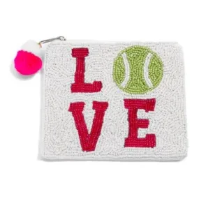 Tennis Love Bead Coin Pouch With Pom Pom Zipper.