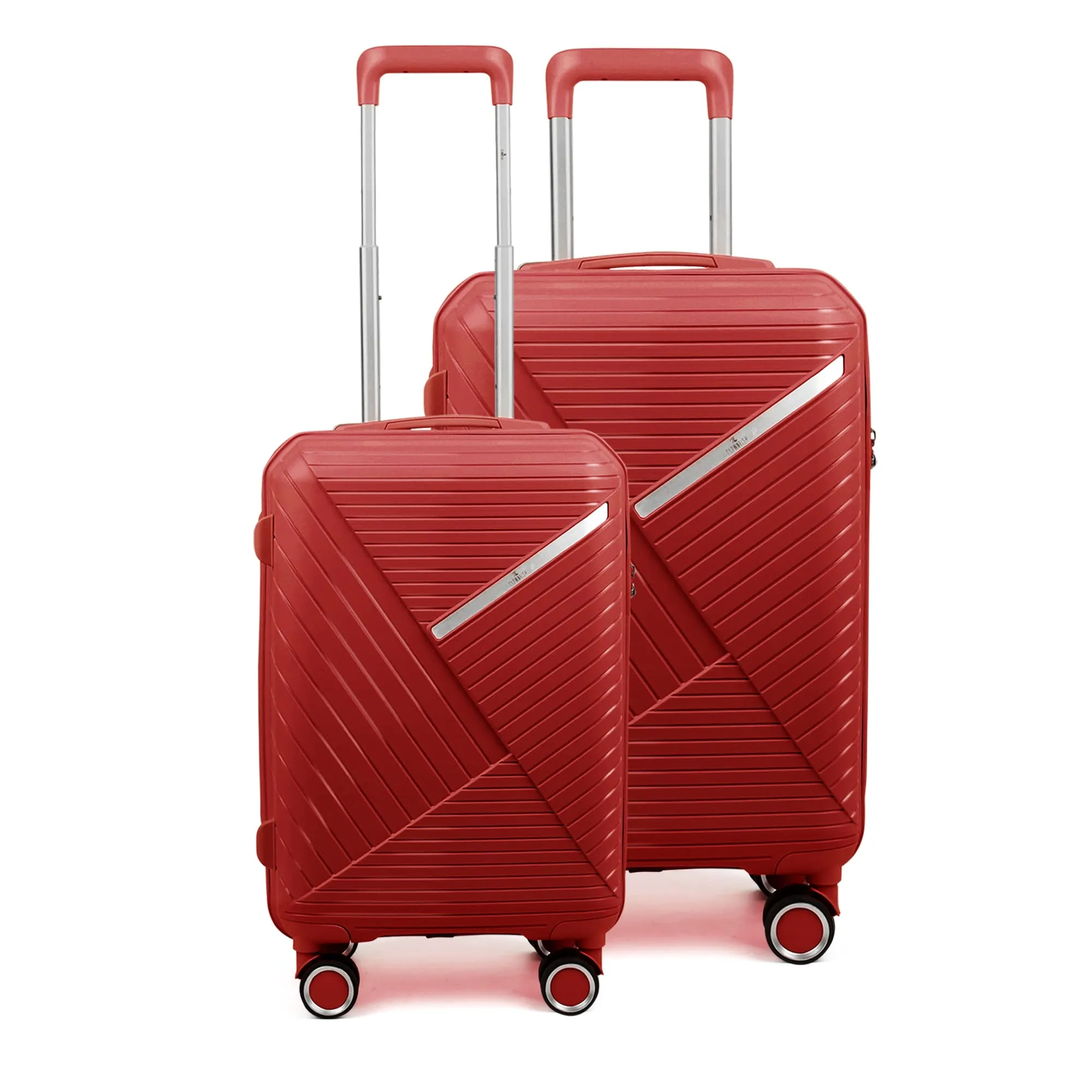 THE CLOWNFISH Combo of 2 Denzel Series Luggage Polypropylene Hard Case Suitcases Eight Wheel Trolley Bags with TSA Lock- Red (Medium 66 cm-26 inch, Small 56 cm-22 inch)