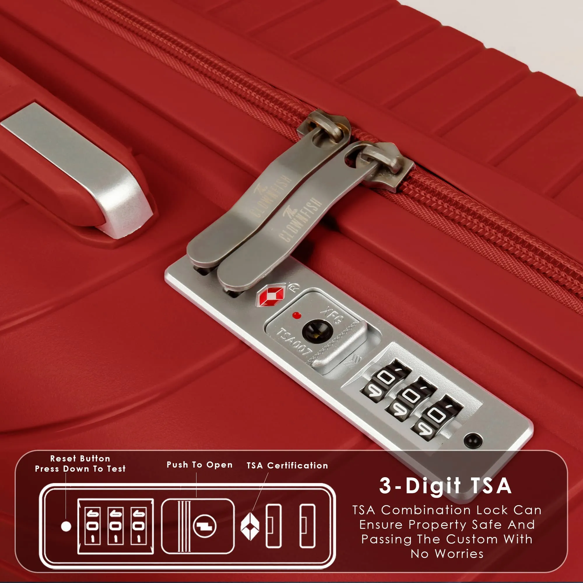 THE CLOWNFISH Combo of 2 Denzel Series Luggage Polypropylene Hard Case Suitcases Eight Wheel Trolley Bags with TSA Lock- Red (Medium 66 cm-26 inch, Small 56 cm-22 inch)