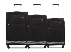 THE CLOWNFISH Combo of 3 Sydney Luggage Polyester Soft Case Suitcases Varied Sizes Four Wheel Trolley Bags - Black (56 cm, 67 cm, 78 cm)