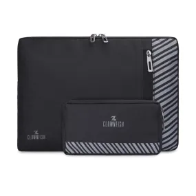 The Clownfish Combo of Algo Series Polyester 14 inch Laptop Sleeve & Scholar Series Multipurpose Polyester Travel Pouch Pencil Case Toiletry Bag (Black)