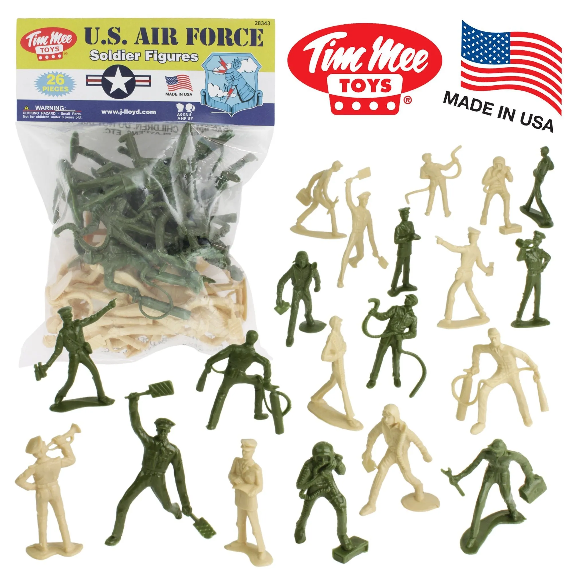 TimMee AIR FORCE Plastic Army Men - Green & Tan 26pc Toy Soldier Figures US Made