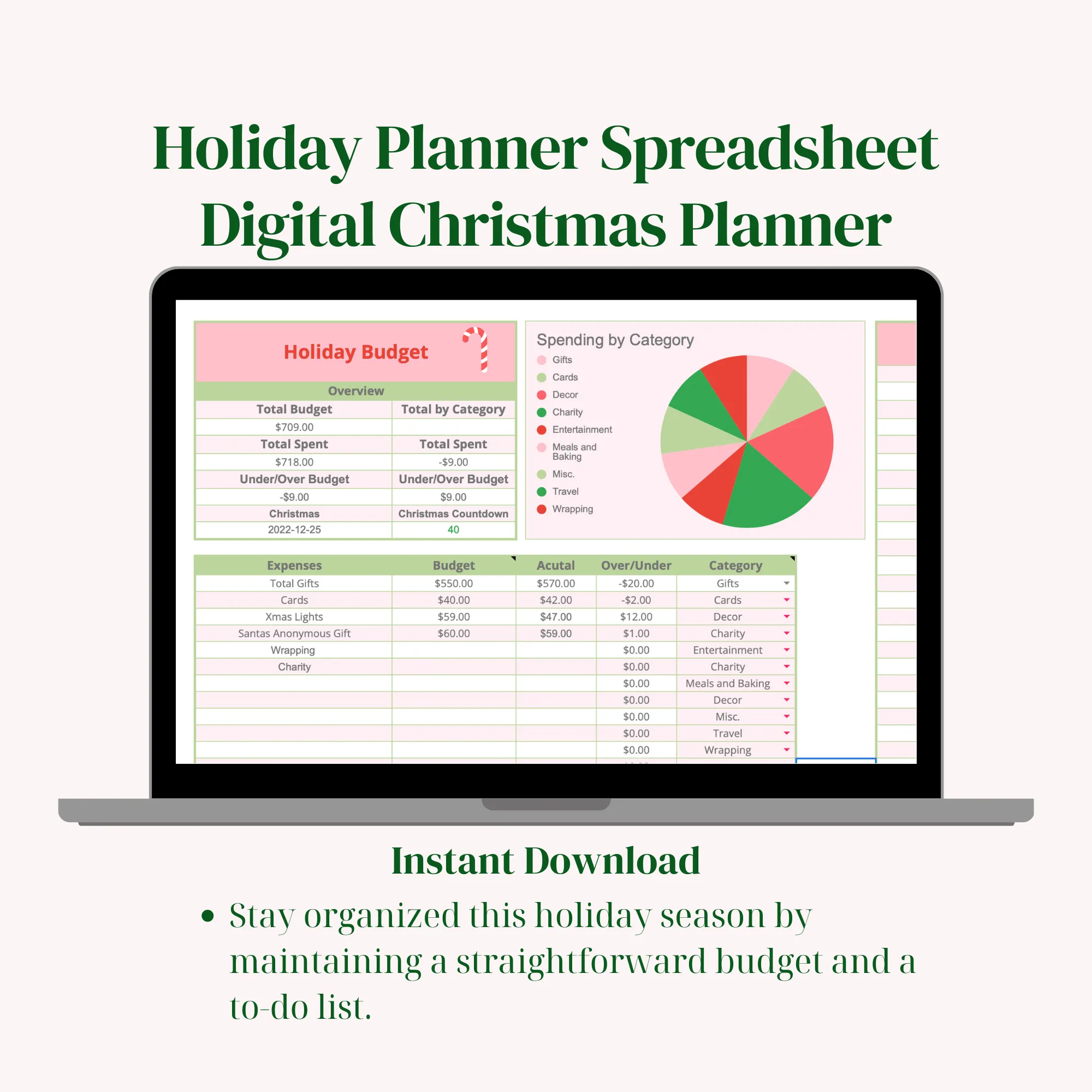 Ultimate Christmas Holiday Planner Template for Google Sheets | Festive Digital Organizer for Stress-Free Holiday Planning | Printable Xmas Tracker