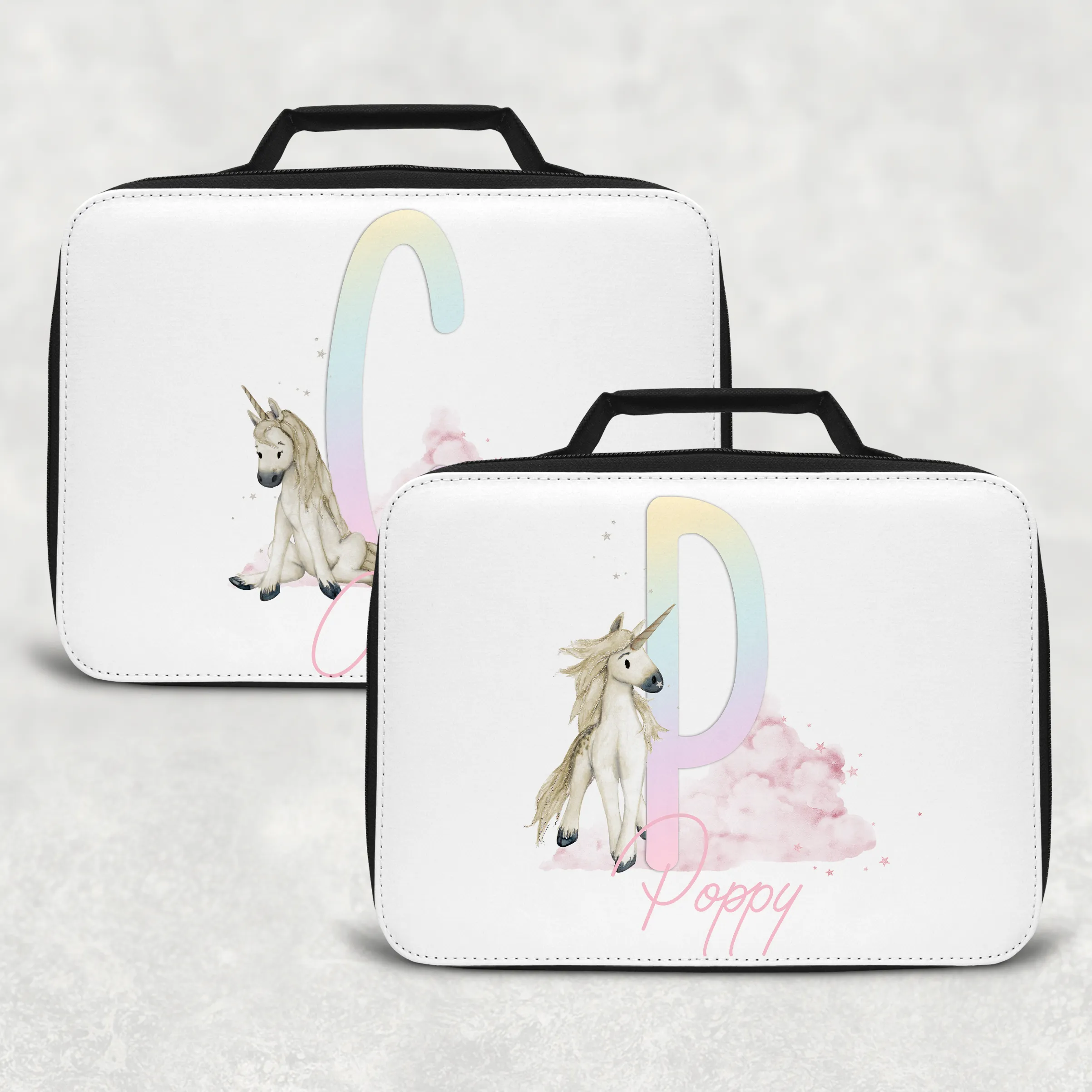 Unicorn Rainbow Alphabet Personalised Insulated Lunch Bag