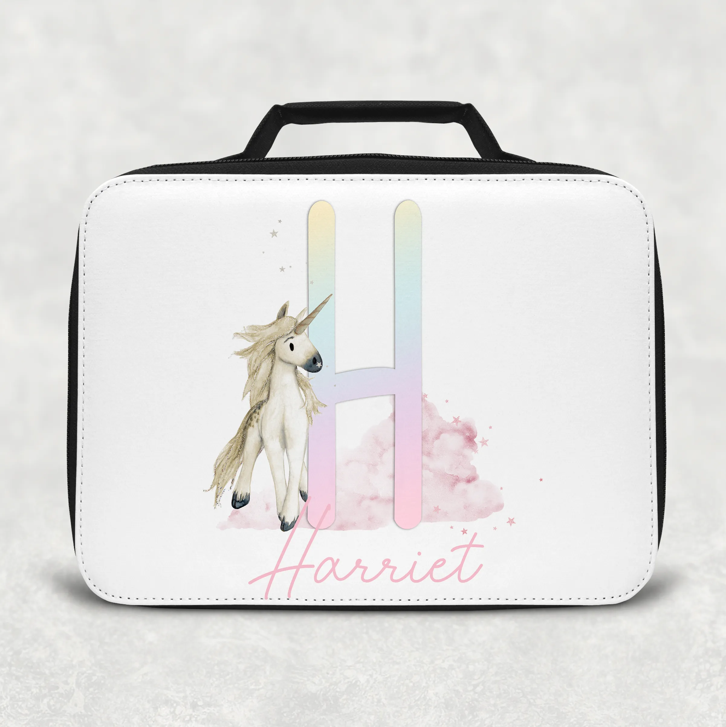 Unicorn Rainbow Alphabet Personalised Insulated Lunch Bag