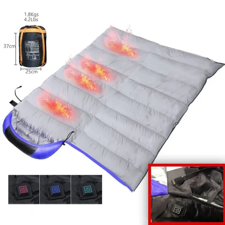 USB Electric Heating Down Cotton Sleeping Bag 3-speed Temperature Adjustment (180 30)x75cm(Orange)