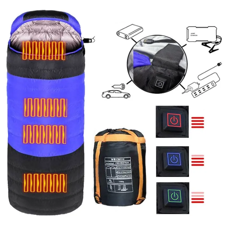 USB Electric Heating Down Cotton Sleeping Bag 3-speed Temperature Adjustment (180 30)x75cm(Orange)