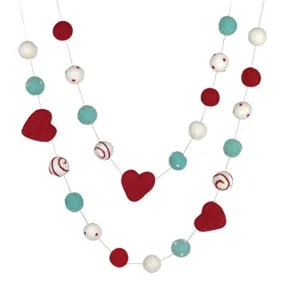 Valentine's Day Felt Ball & Heart Garland- Red, Turquoise- Dots & Swirls