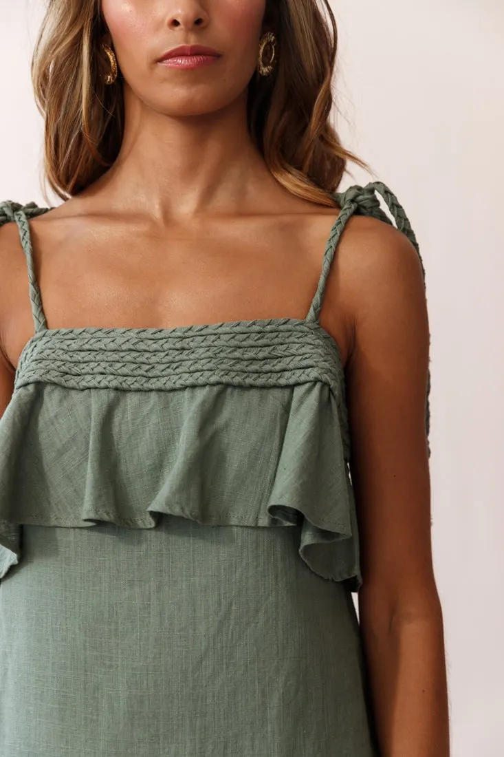 West Braid Detail Ruffle Bust Dress Olive