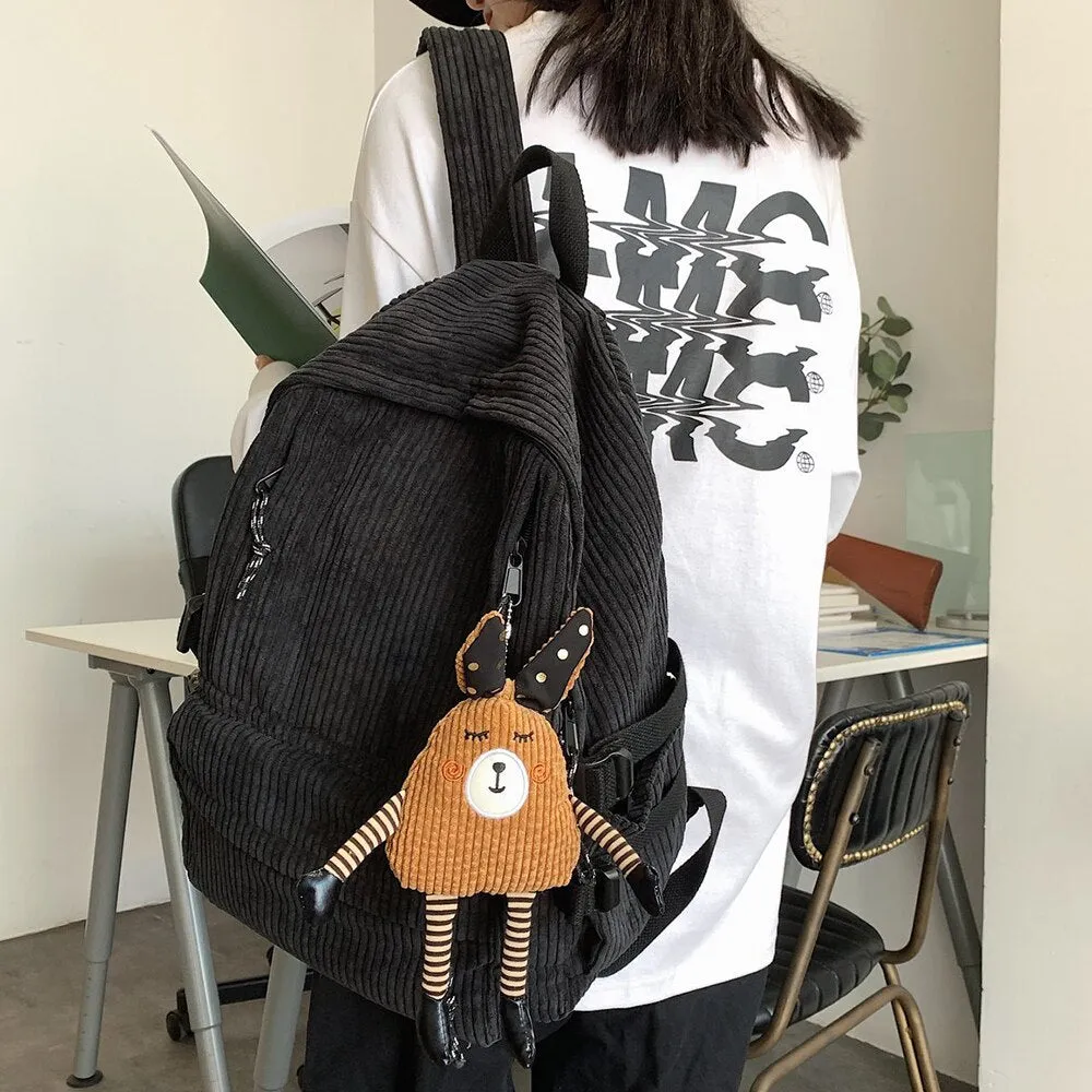 Women Corduroy Backpack Khaki SchoolBag Cute Teenage Girls Harajuku Female Bag Student Kawaii Lady Book Pack New Fashion Mochila