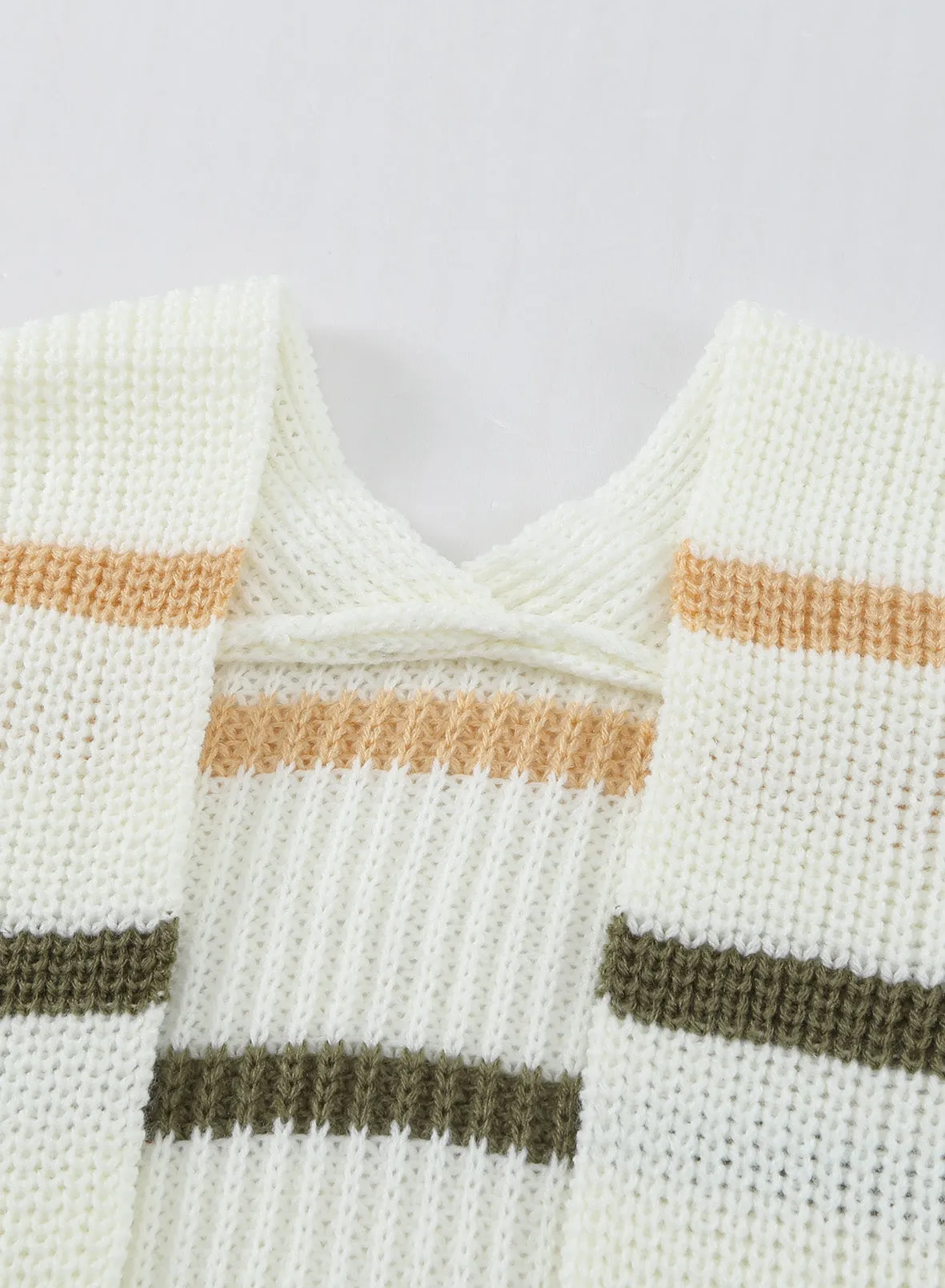 Woven Right Striped Rib-Knit Open Front Pocketed Cardigan