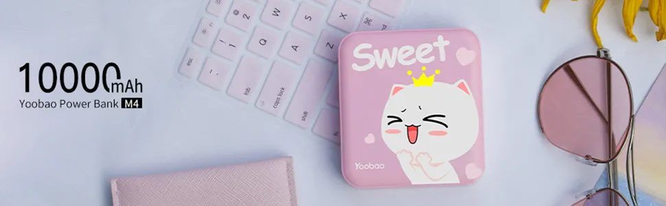 Yoobao M4 10000mAh Cute Compact Portable Power bank with Flashlight, Dual Output USB (Pink)| YB-6024