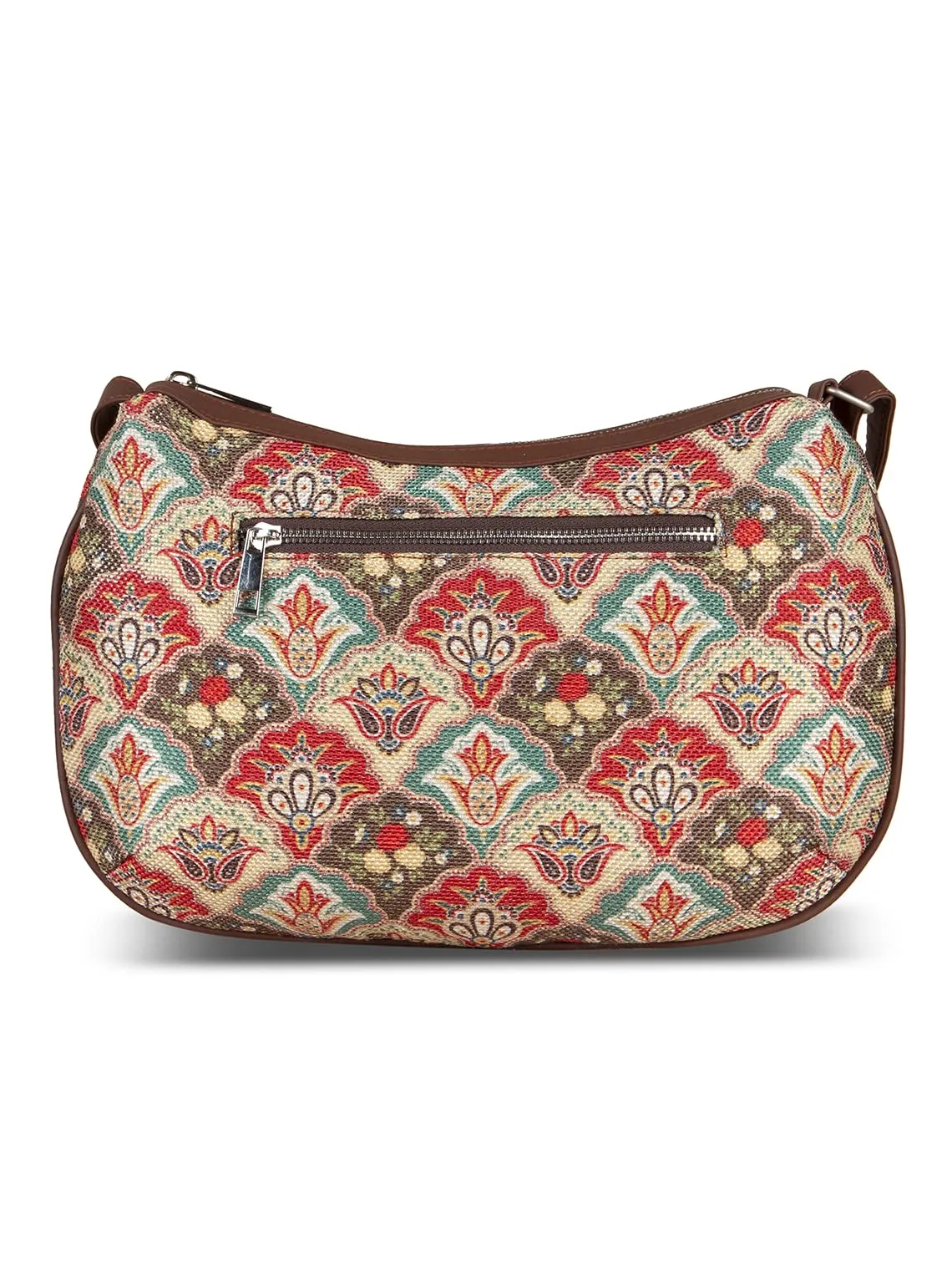 ZOUK 100% PeTA Approved Vegan Leather Mughal Art Multicolor Print Shoulder Bag for Women