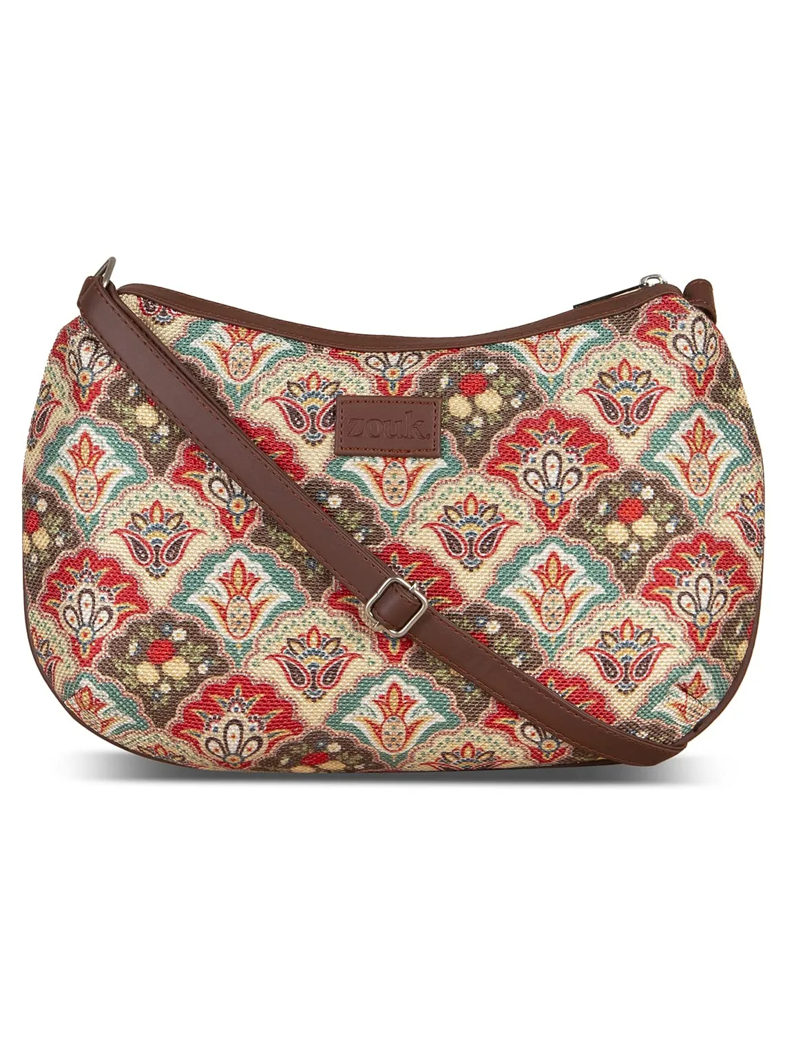 ZOUK 100% PeTA Approved Vegan Leather Mughal Art Multicolor Print Shoulder Bag for Women