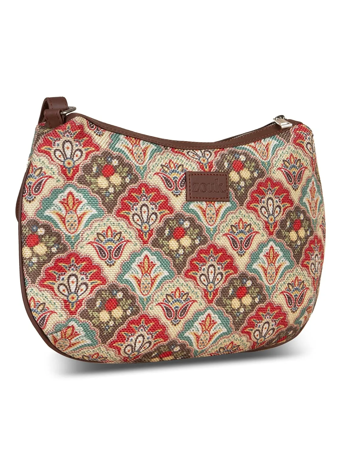 ZOUK 100% PeTA Approved Vegan Leather Mughal Art Multicolor Print Shoulder Bag for Women